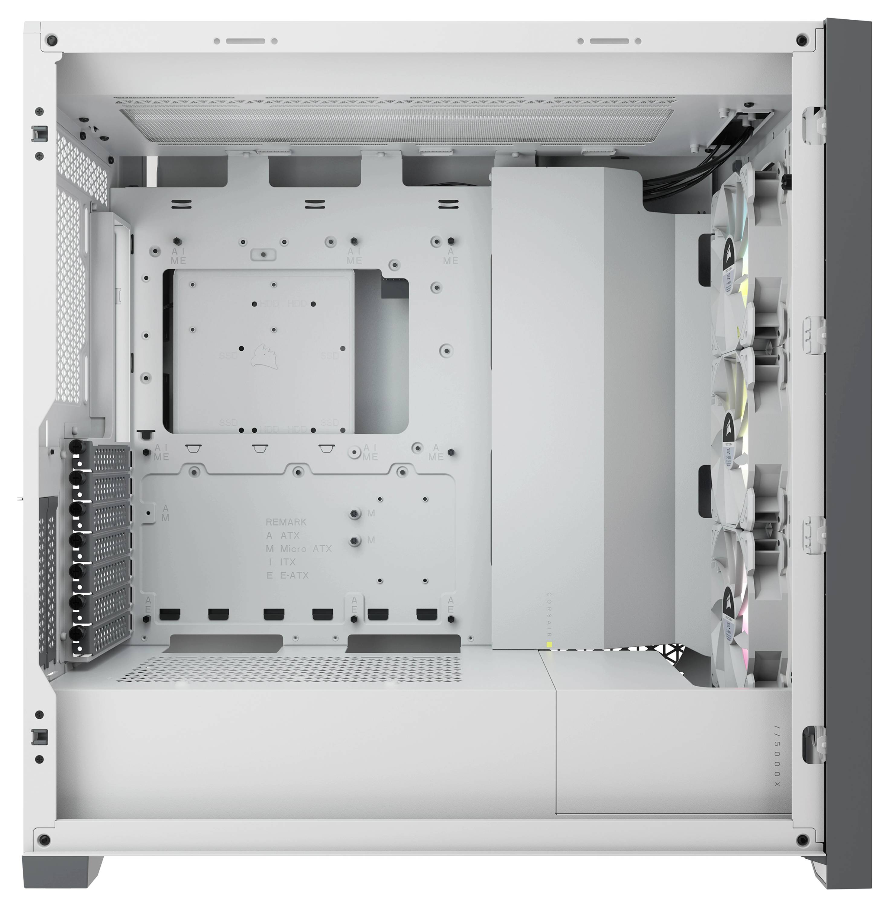 Corsair iCUE 5000X RGB, Midi Tower, PC, Blanc, ATX, EATX, ITX, micro ATX, Mini-ITX, Plastique, Acier, Verre trempé, Gami-4