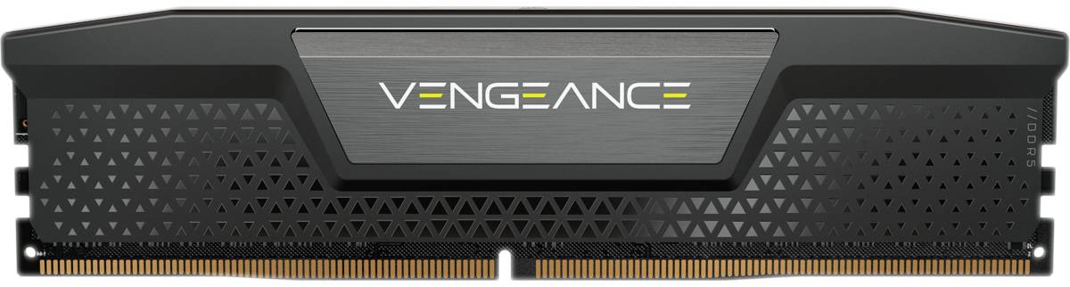 Module de RAM avec un dissipateur thermique noir stylisé et l'inscription "VENGEANCE" au centre. Conçu pour les PC hautes performances.
