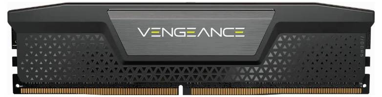 Un barreau de RAM noir de la marque 'Vengeance' avec des contacts dorés et un design moderne et perforé.