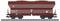 Wagon de marchandises de la Deutsche Bahn avec une peinture marron, chargé de charbon, stationné sur des voies ferrées.