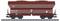 Un wagon de marchandises brun de la Deutsche Bahn, chargé de charbon, stationné sur une voie ferrée, vu de côté.