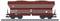 Wagon de marchandises de la Deutsche Bahn de couleur marron, chargé de charbon noir, sur une voie ferrée.