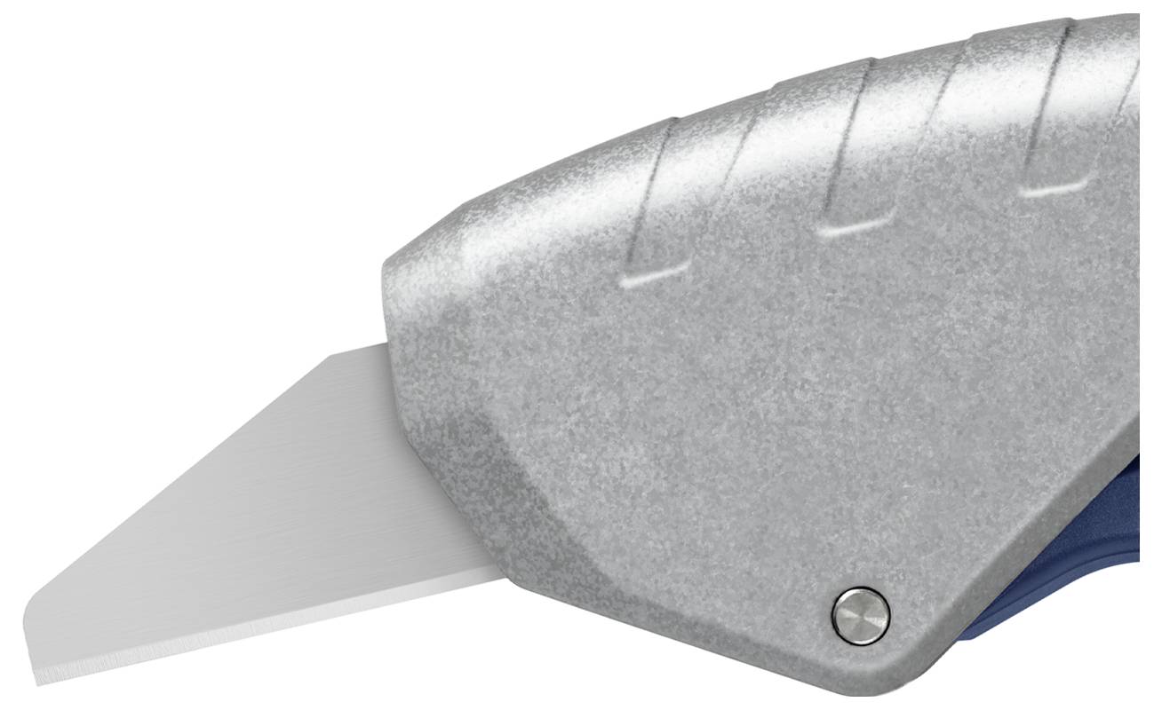 Un couteau multifonction en argent avec la lame déployée, idéal pour des travaux de coupe précis.