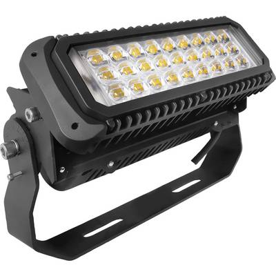 Un projecteur LED avec boîtier rectangulaire et support de fixation, adapté pour une utilisation en extérieur ou dans de grands espaces intérieurs.