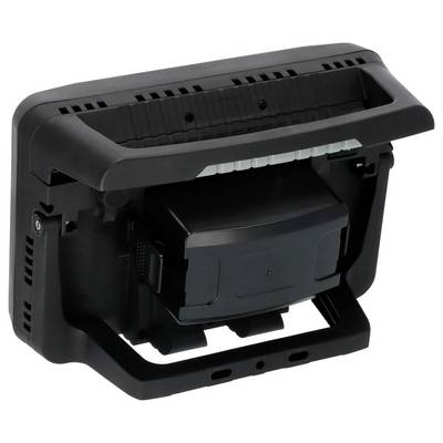 Un appareil électronique noir rectangulaire avec une zone de ventilation visible et des ports à l'arrière.