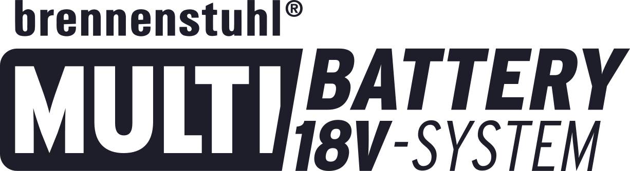 Logo avec texte 'brennenstuhl MULTI BATTERY 18V-SYSTÈME' en noir sur blanc.