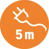Un symbole orange montre une prise avec l'inscription « 5 m », ce qui indique un câble de cinq mètres de long.