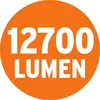 Cercle orange avec texte blanc : 12700 Lumens