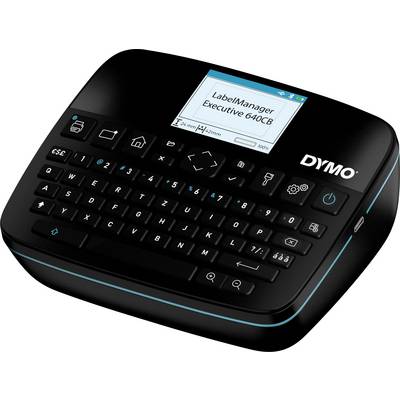 Un appareil d'étiquetage noir avec écran, affichant 'LabelManager Executive 640B'. Il est équipé d'un clavier avec des touches de symboles.