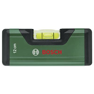 Niveau à bulle Bosch, long de 12 cm, avec une bulle horizontale verte au centre, adapté pour l'alignement des surfaces.