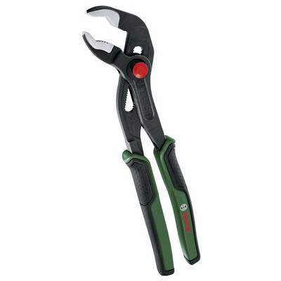 Une pince multiprise avec une poignée noire et verte, adaptée pour saisir et tourner des tuyaux ou des écrous.