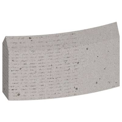 Une pierre de béton grise, courbée, à la surface rugueuse et parsemée de petits points noirs.