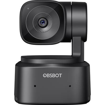 Une webcam noire avec fonction panoramique et inclinable, sur laquelle le nom de marque 'OBSBOT' est visible.