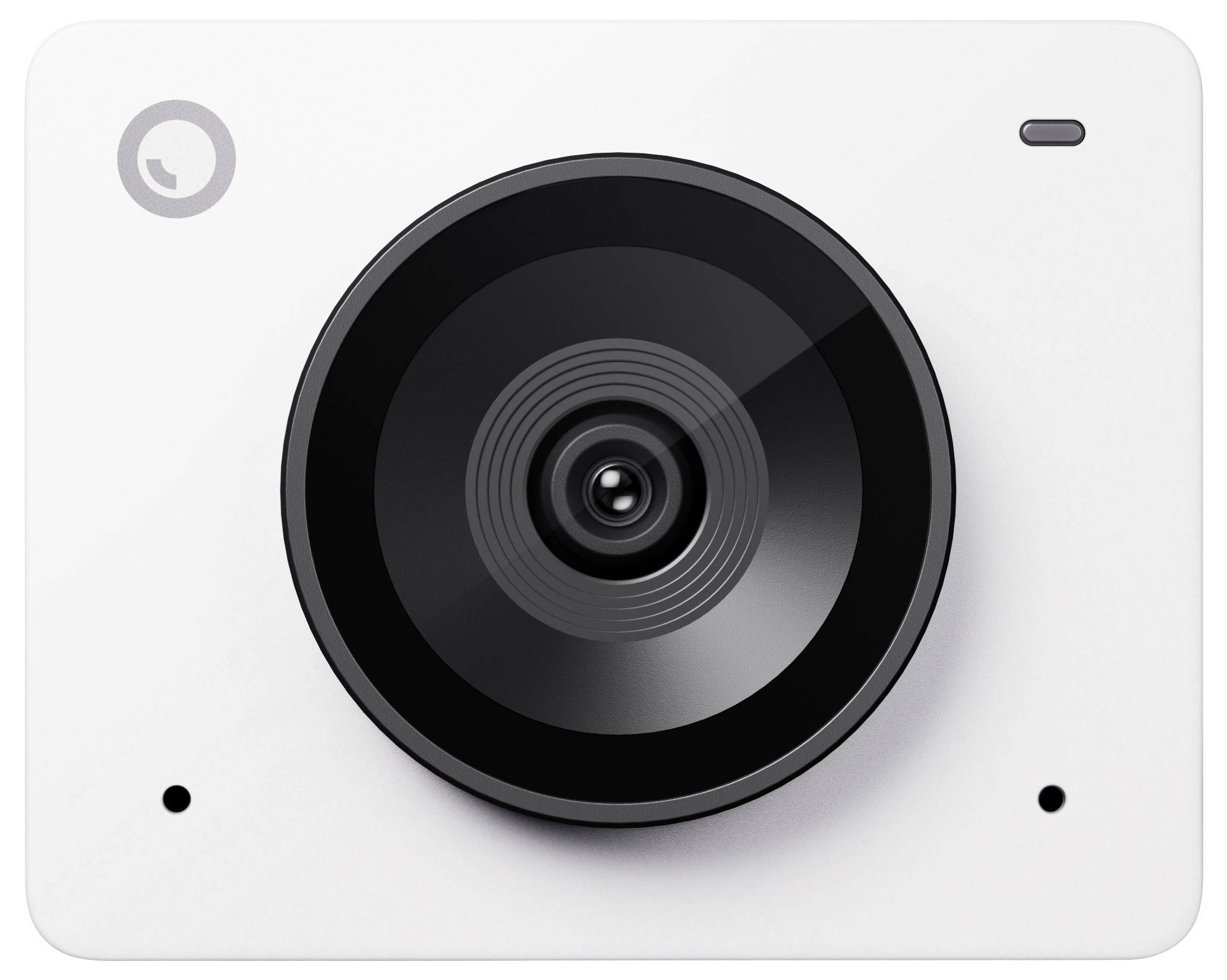 Une caméra de sécurité moderne avec un objectif rond sur un fond blanc, adaptée à la surveillance des espaces intérieurs.