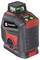 Un laser de ligne Toolcraft noir et rouge avec des témoins de contrôle verts et une sortie cylindrique, utilisé pour des mesures de précision.