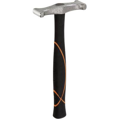 Un marteau avec un manche noir et un motif orange, adapté aux travaux de construction et de réparation.