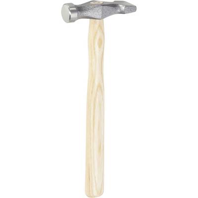 Un marteau à tête en métal lisse et manche en bois clair. Adapté pour enfoncer des clous ou pour des travaux de construction légers.