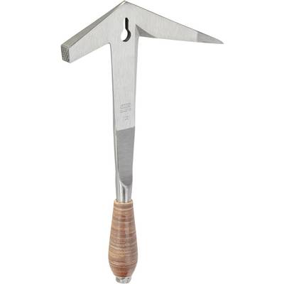Un marteau de charpentier avec une lame d'acier pointue et une poignée en bois, utilisé pour enfoncer des clous et tailler le bois.