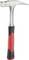 Un marteau en argent avec une poignée ergonomique rouge. La tête présente un côté plat et un côté pointu, adapté pour les clous ou la charpenterie.