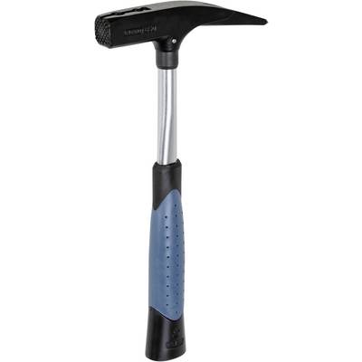 Un marteau simple avec un manche bleu et un manche argenté, adapté pour enfoncer des clous.