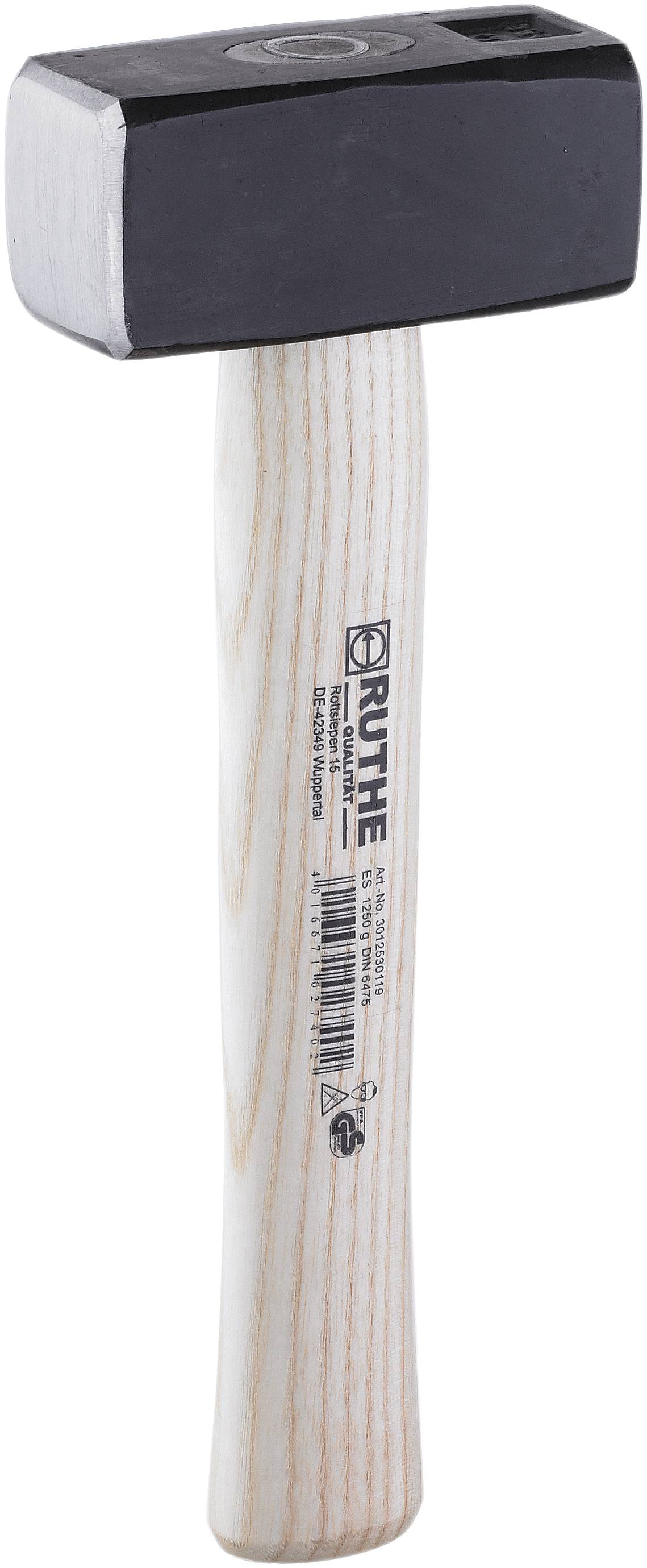 Un marteau doté d'une tête rectangulaire noire et d'un manche en bois clair.