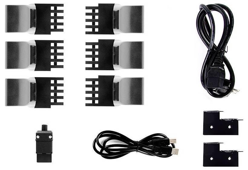 Câbles électriques et USB, interrupteurs, supports et entretoises ; accessoires pour le montage ou la connexion d'appareils électroniques.