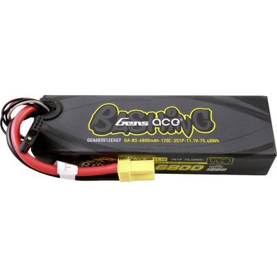 Pack de batterie LiPo Gens Ace de 6800mAh, 11,1V, noir avec connecteur jaune et rouge, adapté aux applications de modélisme.
