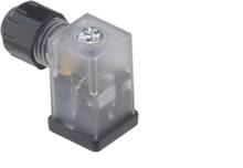 Un connecteur électrique transparent avec un boîtier carré et une fixation par vis, adapté aux applications industrielles.