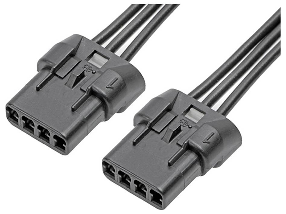 Deux connecteurs électriques noirs parallèles, chacun équipé de quatre broches.