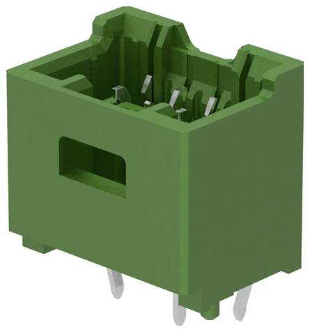 Bloc de bornes électriques vert avec plusieurs broches de connexion, adapté pour le montage sur circuit imprimé dans des applications électroniques.