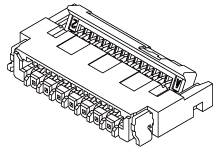 Dessin technique noir et blanc d'un connecteur électrique avec plusieurs broches. Montre des connexions complexes et un design détaillé.