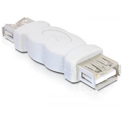 Un adaptateur USB blanc avec deux ports USB-A de chaque côté, servant à connecter deux câbles USB.