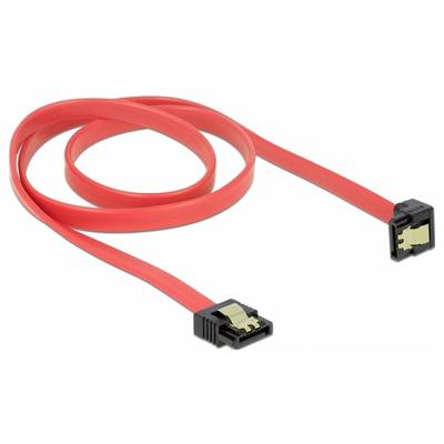 Câble de données SATA rouge avec des connecteurs noirs à chaque extrémité, de forme rectangulaire. Couramment utilisé pour connecter des disques durs.