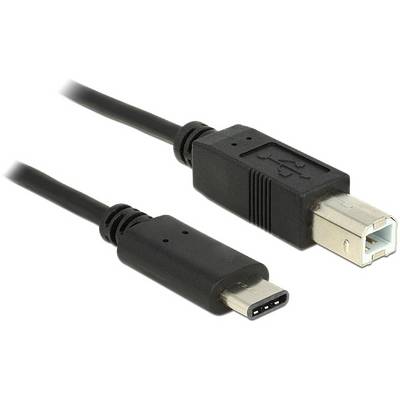 Un câble USB-C vers USB-B présente deux types de connecteurs : à gauche USB-C, à droite USB-B. Idéal pour connecter des appareils avec des ports différents.