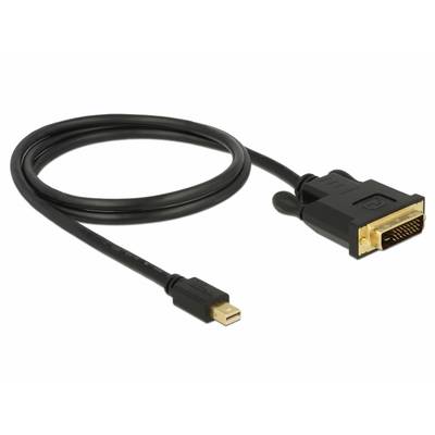 Un câble noir avec une fiche Mini DisplayPort d'un côté et une fiche DVI de l'autre, sur un fond blanc.