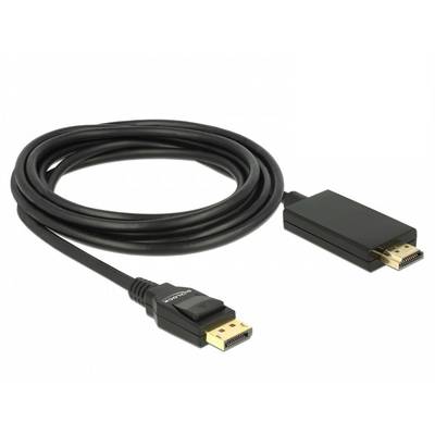 Un câble noir DisplayPort vers HDMI qui connecte un appareil à un moniteur pour transmettre des signaux vidéo et audio.