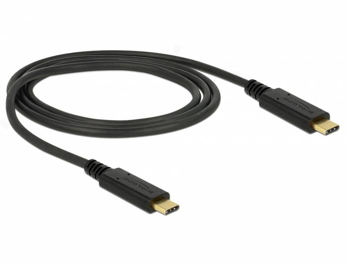 Câble USB-C, noir, avec deux connecteurs mâles à chaque extrémité.
