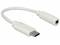 Un adaptateur blanc USB-C vers jack qui permet de connecter des écouteurs analogiques à des appareils dépourvus de sortie jack.