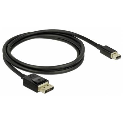 Un câble DisplayPort noir avec une grande et une petite prise, destiné à connecter des moniteurs à des ordinateurs.
