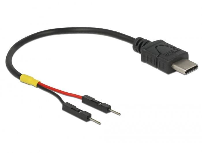 Câble avec connecteur USB-C d'un côté et deux connecteurs Dupont de l'autre.