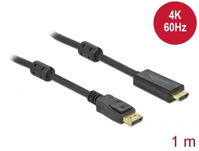 Un câble DisplayPort vers HDMI, long de 1 mètre, prend en charge la résolution 4K à 60 Hz. Adapté pour la transmission de signaux vidéo haute définition.