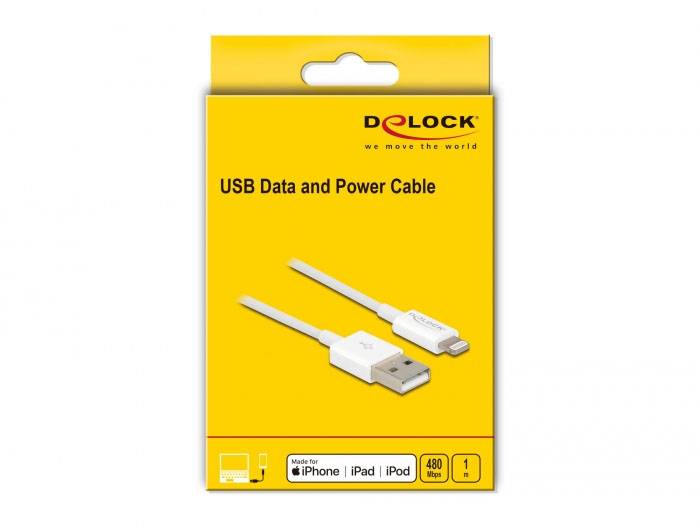 Câble de données et de charge USB, avec emballage jaune, compatible avec iPhone, iPad et iPod, modèle 480 Mbps, longueur 1 mètre.