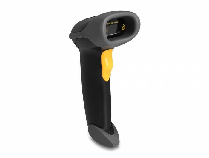 Delock 90584 Lecteur de code-barres 1D 1D laser noir scanner à main avec pied-0