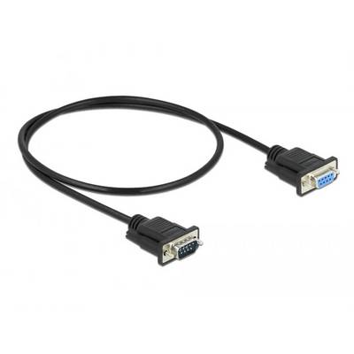 Un câble série noir avec deux connecteurs RS232 à 9 broches à chaque extrémité, adapté pour la connexion d'appareils.