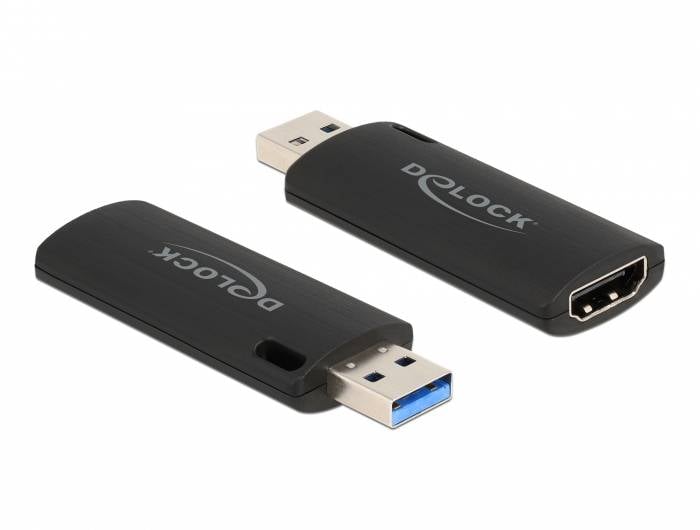 Deux clés USB noires portant l'inscription 'DELOCK', l'une montrant une fiche USB, l'autre un port HDMI.