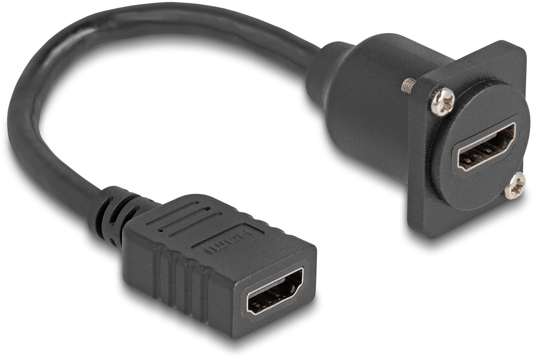 'Câble de rallonge HDMI avec prise femelle et connecteur de montage mural, design noir.'