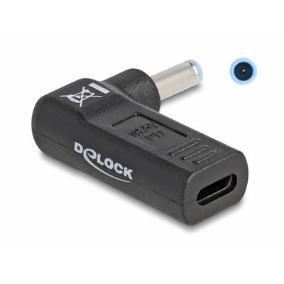 Adaptateur noir de Delock avec USB-C et connecteur rond. Convient pour connecter des appareils avec différents types de connexions.