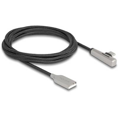 Un câble USB gris avec un revêtement tressé et un connecteur Lightning, adapté pour charger des appareils Apple.