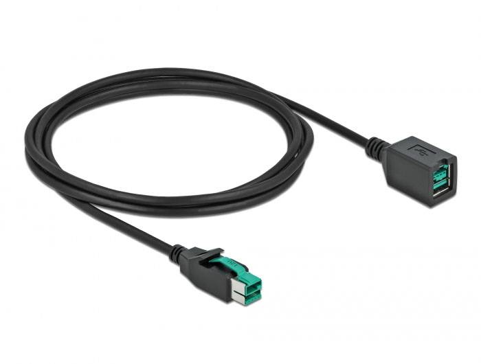 Un câble noir avec une fiche USB et un adaptateur USB femelle, isolé sur un fond blanc.