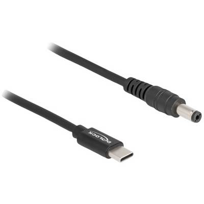Câble d'alimentation USB-C vers DC, design noir, avec une fiche USB-C d'un côté et une fiche DC de l'autre côté.